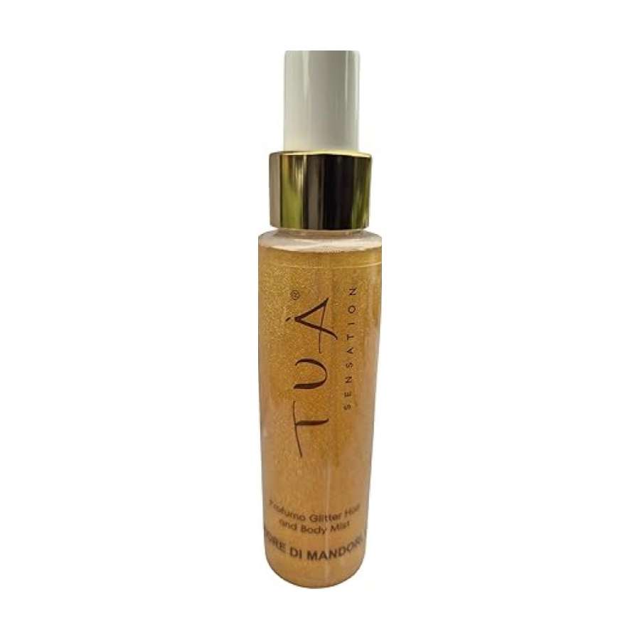 Spray Profumato Glitter per Capelli e Corpo,Luminoso e Brillante, Profumo Leggero, 100 ml (Fragranza Mandorlo)